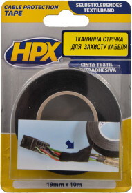 Изолента HPX TP1910 черная на тканевой основе 19 мм x 10 м