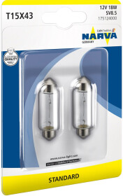 Автолампа Narva T15X43 SV8,5 18 W біла 175124000