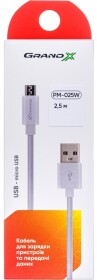 Кабель Grand-X PM025W USB - Micro USB 2,5 м
