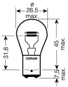 Автолампа Osram Original P21/5W BAY15d 5 W 18 W прозора 7244