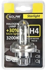 Автолампа Solar Starlight +30 H4 P43t-38 55 W 60 W прозора 1204B1