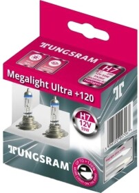 Автолампа Tungsram Megalight Ultra +120 H7 PX26d 55 W прозрачно-голубая 58520SNU2PL