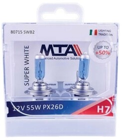 Автолампа MTA Super White H7 PX26d 55 W світло-блакитна 80715SWB2