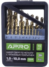 Набор сверл Apro спиральных по металлу 810208 1-10 мм 19 шт.