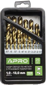 Набор сверл Apro спиральных по металлу 810209 1-13 мм 25 шт.