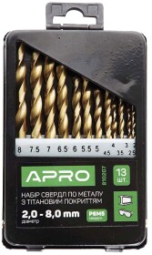 Набор сверл Apro спиральных по металлу 810207 2-8 мм 13 шт.