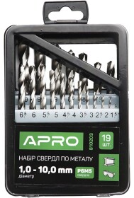 Набор сверл Apro спиральных по металлу 810203 1-10 мм 19 шт.