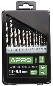 Набір свердл Apro спіральних по металу 810201 1.5-6.5 мм 13 шт.