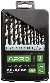Набір свердл Apro спіральних по металу 810202 2-8 мм 13 шт.