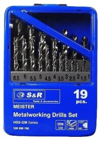 Набір свердл S&R спіральних по металу Meister 108809190 1-10 мм 19 шт.