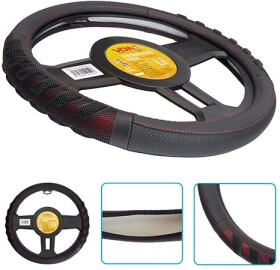 Чехол на руль Voin VLOD-L2628 кожа с перфорацией с 1 швом цвет черный с красной нитью