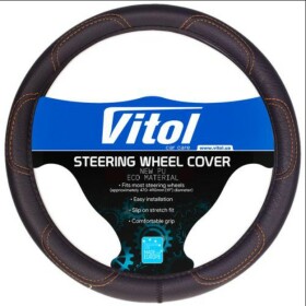 Чохол на кермо Vitol 16113 штучна шкіра колір чорний з коричневою ниткою