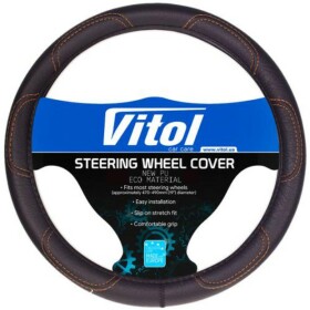 Чехол на руль Vitol 16113 искусственная кожа цвет черный с коричневой нитью
