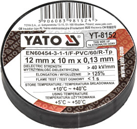 Ізоляційна стрічка Yato yt8152 чорна ПВХ 12 мм х 10 м
