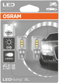 Автолампа Osram W16W W2,1x9,5d 1,8 W 9212cw02b