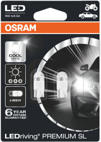Автолампа Osram LEDriving Premium W5W W2,1x9,5d 1 W прозрачная 2850CW-02B
