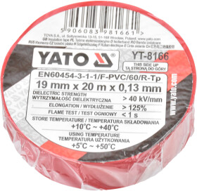 Ізоляційна стрічка Yato yt8166 червона ПВХ 19 мм х 20 м