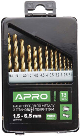 Набір свердл Apro спіральних по металу 810206 1.5-6.5 мм 13 шт.