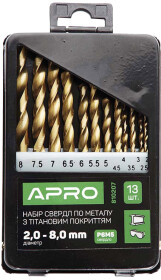 Набор сверл Apro спиральных по металлу 810207 2-8 мм 13 шт.