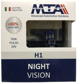 Автолампа MTA Night Vision +80% H1 P14,5s 70 W прозора 80117NVB2