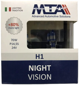 Автолампа MTA Night Vision +80% H1 P14,5s 70 W прозрачная 80117NVB2