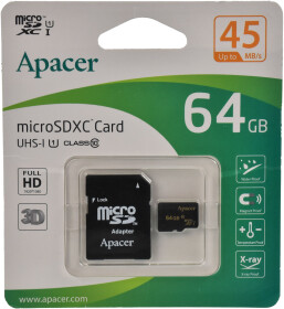 Карта памяти Apacer microSDXC 64 ГБ с SD-адаптером
