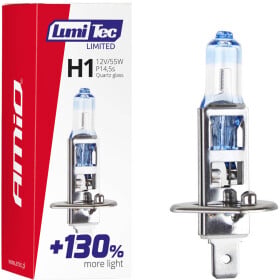 Автолампа Amio LumiTec Limited +130% H1 P14,5s 55 W прозрачно-голубая 02130