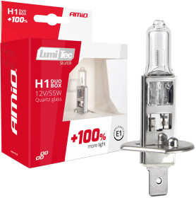 Автолампа Amio LumiTec Silver +100% H1 P14,5s 55 W прозрачная 01401
