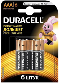 Батарейка Duracell RL043420 AAA (мизинчиковая) 1,5 V 6 шт