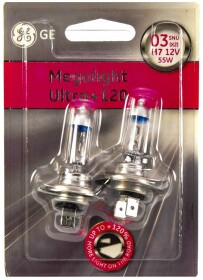Автолампа General Electric Megalight Ultra +120 H7 PX26d 55 W прозрачно-голубая 58520snu2b
