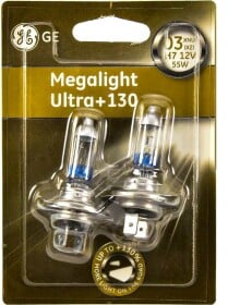 Автолампа General Electric Megalight Ultra +130 H7 PX26d 55 W прозрачно-голубая 58520xnu2b