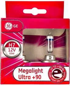 Автолампа General Electric Megalight Ultra +90 H7 PX26d 55 W прозрачно-голубая 58520sxu2d