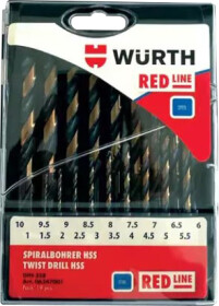 Набор сверл Würth спиральных по металлу Red Line 06247001 1-10 мм 19 шт.