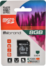Карта памяти Mibrand microSDHC 8 ГБ с SD-адаптером MICDC4/8GB-A