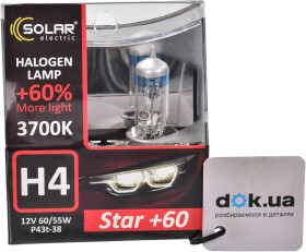 Автолампа Solar Star + 60 H4 P43t-38 55 W 60 W прозрачно-голубая 1234S2