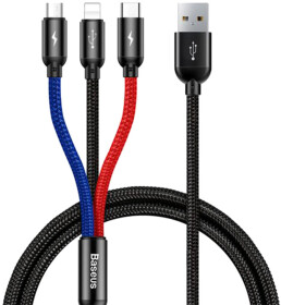 Кабель 3 в 1 Baseus USB - Apple Lightning - type-C - Micro USB Three Primary Colors CAMLT-BSY01 1,2 м