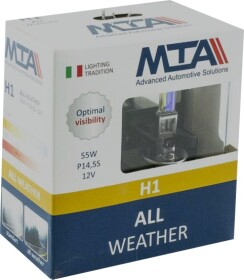 Автолампа MTA All weather H1 P14,5s 55 W прозора 80115AWB2