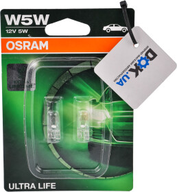 Автолампа Osram Ultra Life W5W W2,1x9,5d 5 W прозрачная 2825ULT-02B