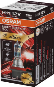Автолампа Osram Night Breaker 200 H11 PGJ19-2 55 W прозрачно-голубая 64211NB200