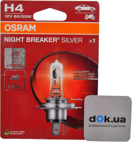 Автолампа Osram Night Breaker Silver H4 P43t 55 W 60 W прозрачная 64193NBS-1BL