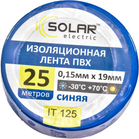 Ізоляційна стрічка Solar it125 синя ПВХ 19 мм х 25 м