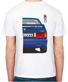 Футболка чоловіча Avtolife класична BMW E30 MotorSport Dark Blue біла принт ззаду