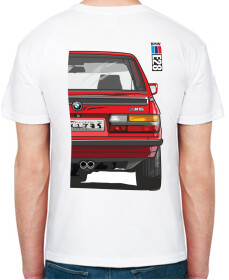 Футболка чоловіча Avtolife класична BMW E28 MotorSport Red біла принт ззаду