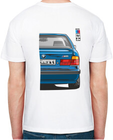 Футболка чоловіча Avtolife класична BMW E34 MotorSport Blue біла принт ззаду