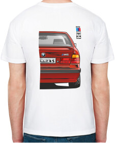 Футболка мужская Avtolife классическая BMW E34 MotorSport Red белая принт сзади