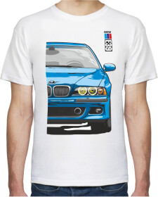 Футболка мужская Avtolife классическая BMW E39 MotorSport ver2 Blue белая принт спереди и сзади
