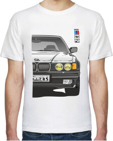 Футболка чоловіча Avtolife BMW E32 Stock White біла принт спереду і ззаду