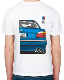 Футболка чоловіча Avtolife класична BMW E38 Alpina Blue біла принт ззаду