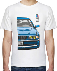Футболка мужская Avtolife BMW E38 Alpina Blue белая принт спереди и сзади
