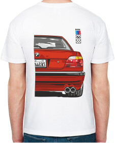 Футболка чоловіча Avtolife класична BMW E38 Alpina Red біла принт ззаду